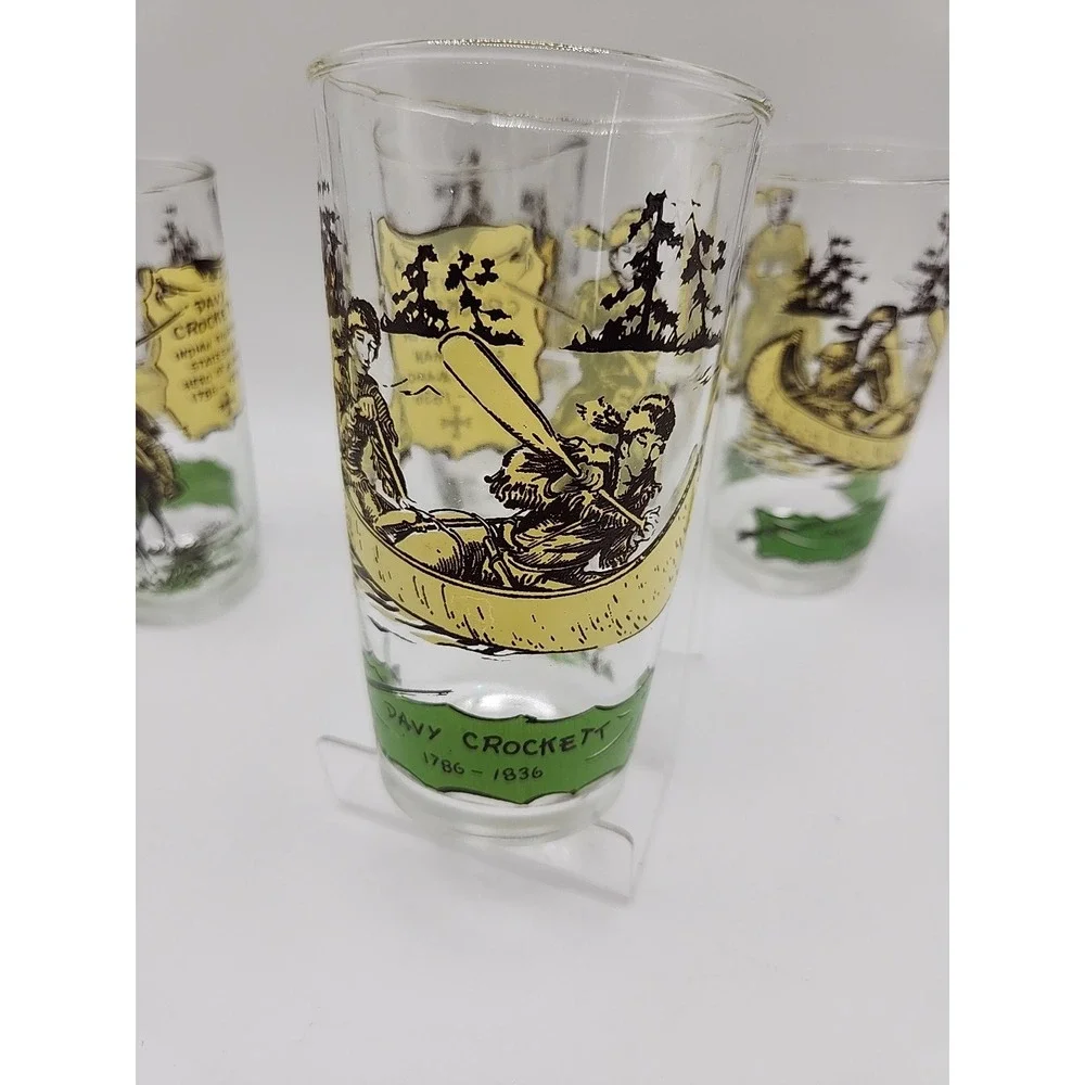 1950s Davy Crockett 1786-1836 Collector's Drinking Glass Set of 4 Indian Fighter